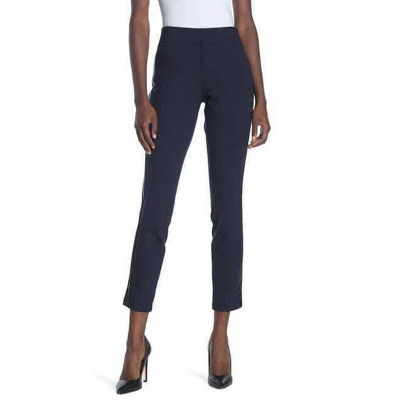 NYDJ Pull-On Faux Leather Stripe Knit Pants Navy - Picture 1 of 8